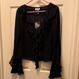 Future Collective Black Ruffle Front Blouse